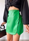 Cep detaylı oval kapaklı deri etek yeşil h240048