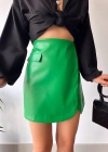 Cep detaylı oval kapaklı deri etek yeşil h240048