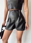 Çift fermuarlı deri şort h24394