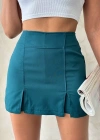 Çift yırtmaçlı atlas şort etek petrol yeşili s240364
