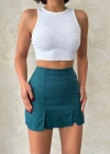 Çift yırtmaçlı atlas şort etek petrol yeşili s240364
