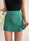 Çift yırtmaçlı atlas şort etek yeşil s240364