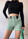 Çıtçıtlı siyah köprü tüvit şort yeşil