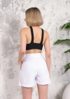 Çizgili düğmeli şort beyaz s2551251