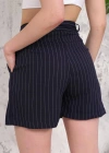 Çizgili düğmeli şort siyah s2551251