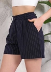 Çizgili düğmeli şort siyah s2551251