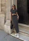 Çizgili etekli takım siyah s3609