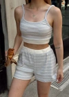 Çizgili şortlu takım gri s3978