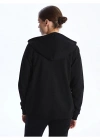Classic Kapüşonlu Düz Uzun Kollu Kadın Fermuarlı Sweatshirt