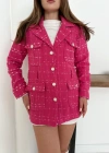 Çok düğmeli kemerli yüksek kaliteli astarlı ceket fuşya os255859