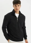 Comfort Regular Fit Rahat Kalıp Fermuarlı Dik Yaka Basic Düz Sweatshirt
