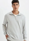 Comfort Regular Fit Rahat Kalıp Fermuarlı Dik Yaka Basic Düz Sweatshirt