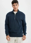 Comfort Regular Fit Rahat Kalıp Fermuarlı Dik Yaka Basic Düz Sweatshirt