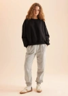 Coool Oversize Geniş Kalıp Bisiklet Yaka Basic Düz Kalın Siyah Sweatshirt