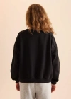 Coool Oversize Geniş Kalıp Bisiklet Yaka Basic Düz Kalın Siyah Sweatshirt