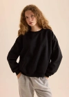 Coool Oversize Geniş Kalıp Bisiklet Yaka Basic Düz Kalın Siyah Sweatshirt