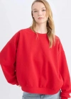 Coool Oversize Geniş Kalıp Bisiklet Yaka Kalın Basic Düz Sweatshirt