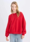 Coool Oversize Geniş Kalıp Bisiklet Yaka Kalın Basic Düz Sweatshirt