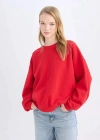 Coool Oversize Geniş Kalıp Bisiklet Yaka Kalın Basic Düz Sweatshirt