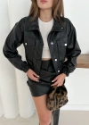 Crop bomber deri ceket siyah st2551985