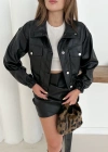 Crop bomber deri ceket siyah st2551985