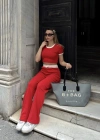 Crop pantolon biyeli takım kırmızı