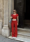 Crop pantolon biyeli takım kırmızı
