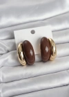 Damla Model Kahverengi Vintage Gold Renk Kadın Küpe