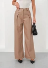 Deri geniş paça beli lastikli pantolon bej h263644