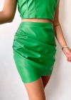 Drapeli deri etek yeşil s24771