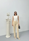 Düğmeli Palazzo pantolon bej p170091