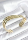 Eğik Şerit Model Gold Renk Pirinç Kadın Bileklik