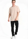 Erkek 24/1 Düz A Kalite Oversize T-shirt - Bej