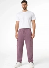 Erkek Baggy Üç İplik Kargo Cepli Eşofman Ayarlanabilir Paça Beli İpli Pantolon - Gül Kurusu