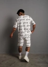 Erkek Baskılı İkili Şortlu Takım - Beyaz