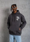 Erkek Baskılı Kapşonlu Sweat - Füme