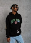 Erkek Baskılı Kapüşonlu Sweatshirt - Siyah