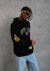 Erkek Baskılı Kapüşonlu Sweatshirt - Siyah