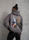 Erkek Baskılı Kapüşonlu ve Kanguru Cepli Sweat- Gri