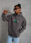 Erkek Baskılı Kapüşonlu ve Kordon İpli Sweat - Gri