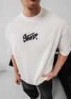 Erkek Baskılı Oversize T-shirt - Beyaz