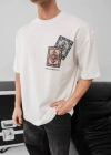 Erkek Baskılı Oversize T-shirt - Beyaz