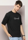 Erkek Baskılı Oversize T-shirt - Siyah
