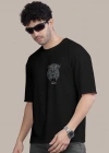 Erkek Baskılı Oversize T-shirt - Siyah