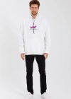 Erkek Baskılı Üç İplik Kapüşonlu Oversize Sweatshirt - Beyaz