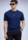 Erkek Bisiklet Yaka Kısa Kollu Yazlık Triko Tişört Lacivert