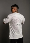 Erkek Bisiklet Yakalı Sırt Baskılı Oversize T-Shirt - Beyaz