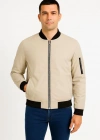 Erkek Bomber Mont Ceket – Fermuarlı, Kapitone İçi Astarlı, Su İtici Kumaş, Regular Fit, Uzun Kollu, Yandan Cepli, Bahar & Kış Rahat Günlük Stil - Bej