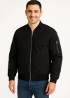 Erkek Bomber Mont Ceket – Fermuarlı, Kapitone İçi Astarlı, Su İtici Kumaş, Regular Fit, Uzun Kollu, Yandan Cepli, Bahar & Kış Rahat Günlük Stil - Siyah