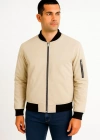 Erkek Bomber Mont Ceket – Fermuarlı, Kapitone İçi Astarlı, Su İtici Kumaş, Regular Fit, Uzun Kollu, Yandan Cepli, Bahar & Kış Rahat Günlük Stil - Bej